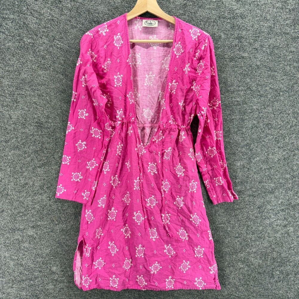 Malabar Bay Dress Women S Small Pink Turtle Print Shift Short Elastic Waist
